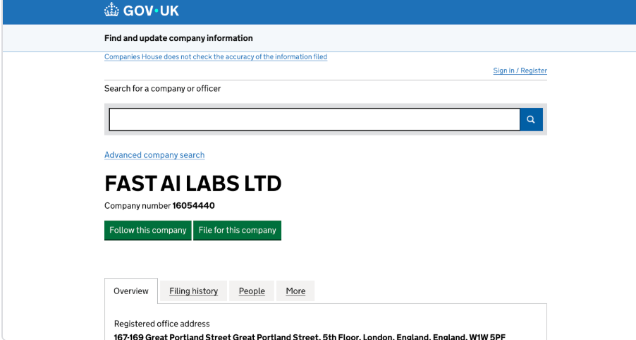 Companies House — FAST AI LABS LTD, company no. 16054440