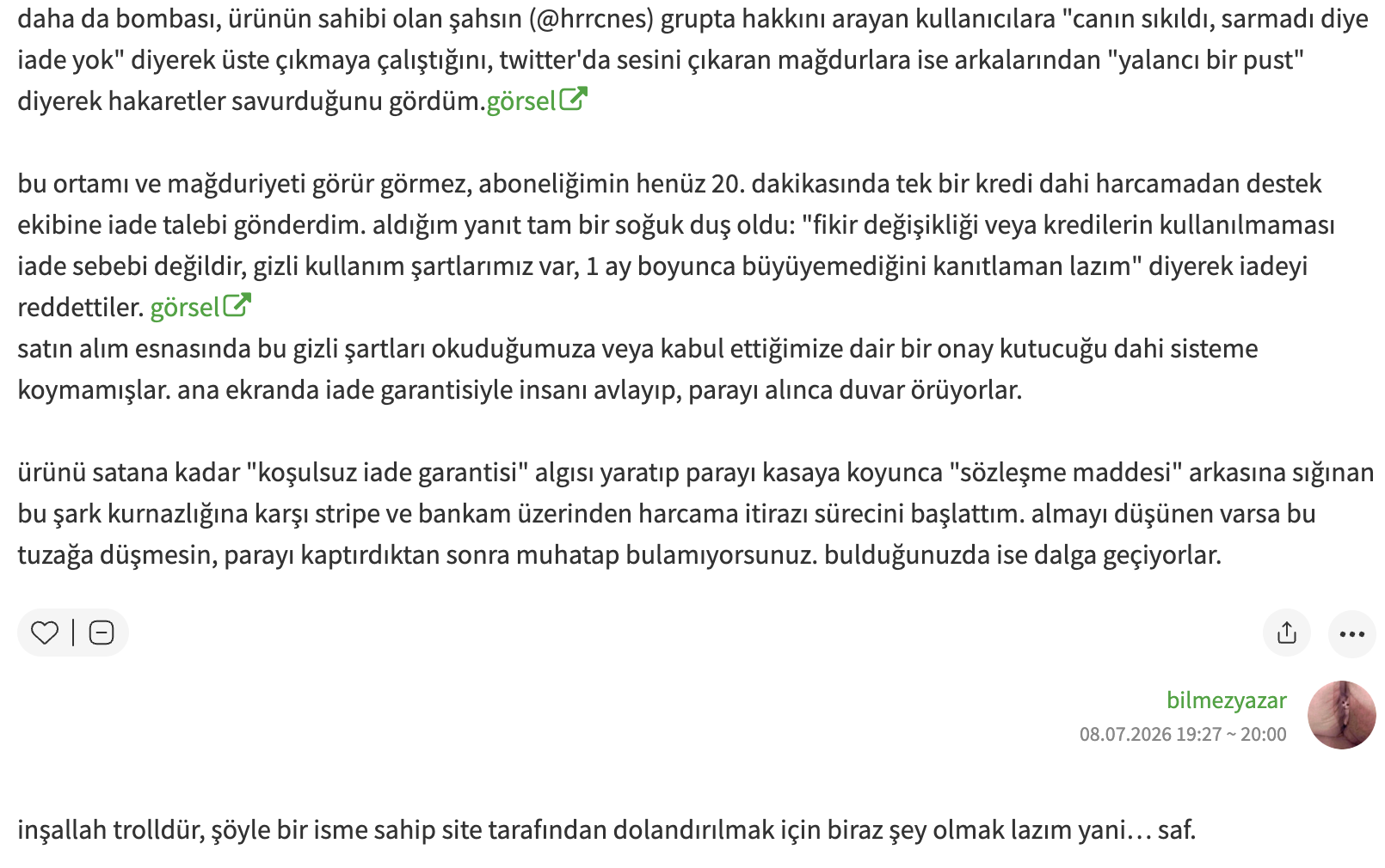 Ekşi Sözlük — bilmezyazar, 8 July 2026 xpatla.com disgrace thread